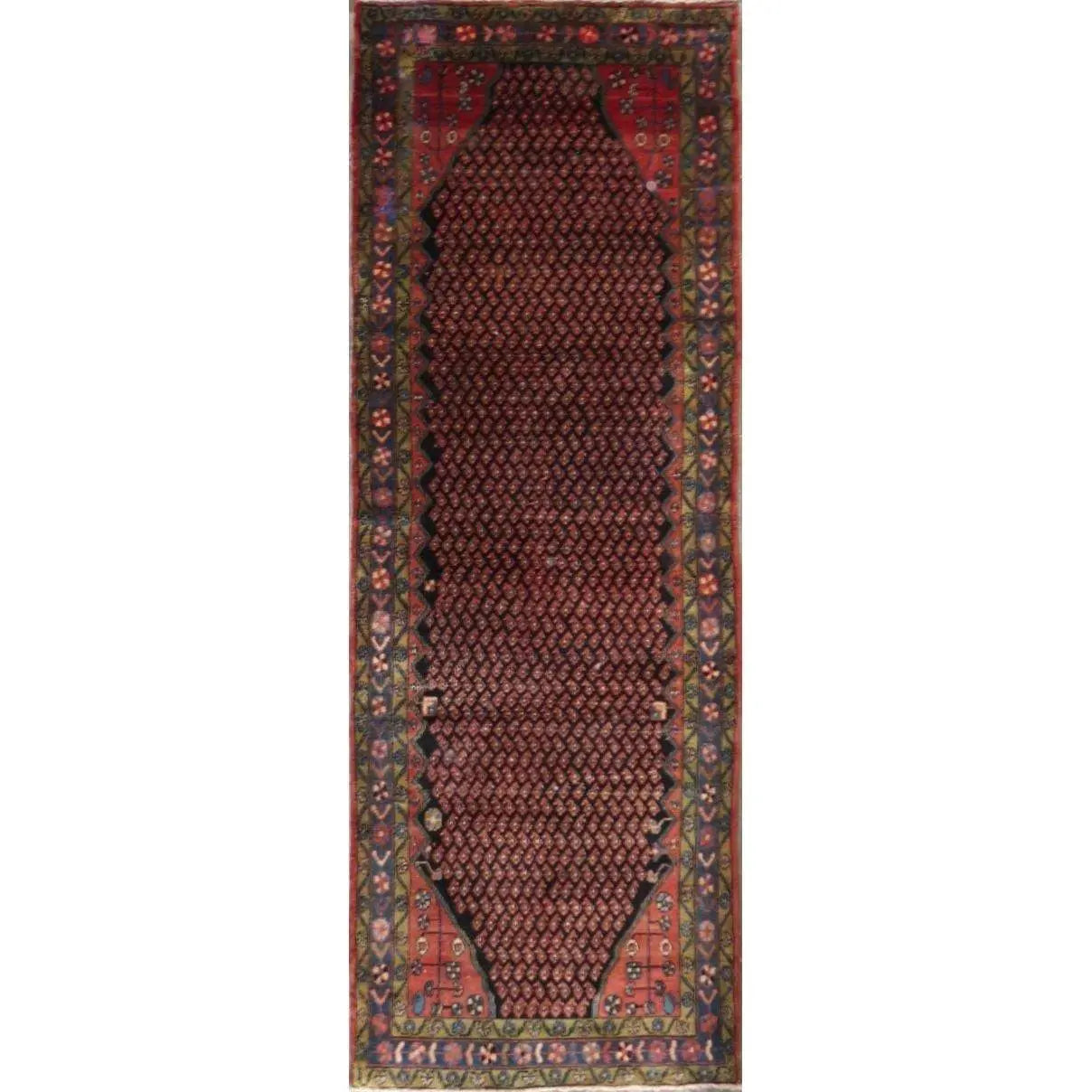 One Of The Kind Hand-Knotted Persian Wool Rug _ Luxurious Vintage Design, 10'2" x 3'5", Artisan Crafted